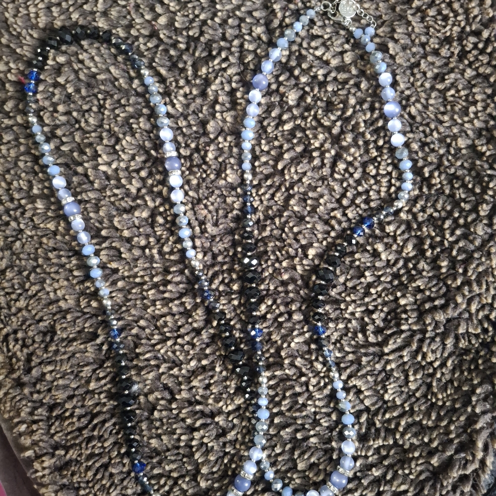 Elegant Blue and Black Beaded Necklace